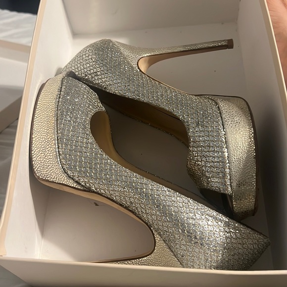 Jimmy Choo Shoes - Jimmy choo glitter peep toe heel size 37 1/2 worn twice